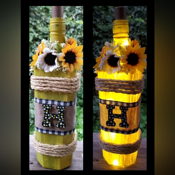 Handcrafted Lighted Sunflower Decor Bottles - Picture 3 of 10